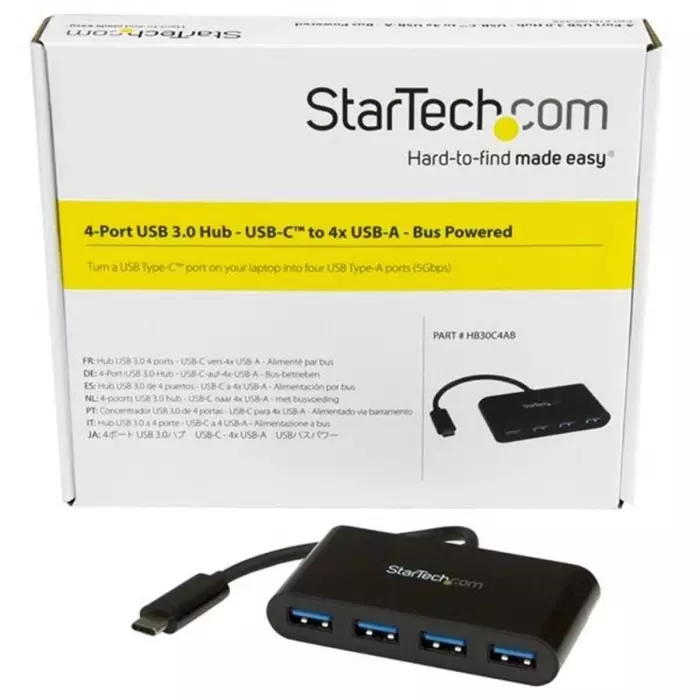 StarTech.com USB Hub 4 Ports USB 3.0 USB-A USB-C 80x41x15 mm, HB30C4AB