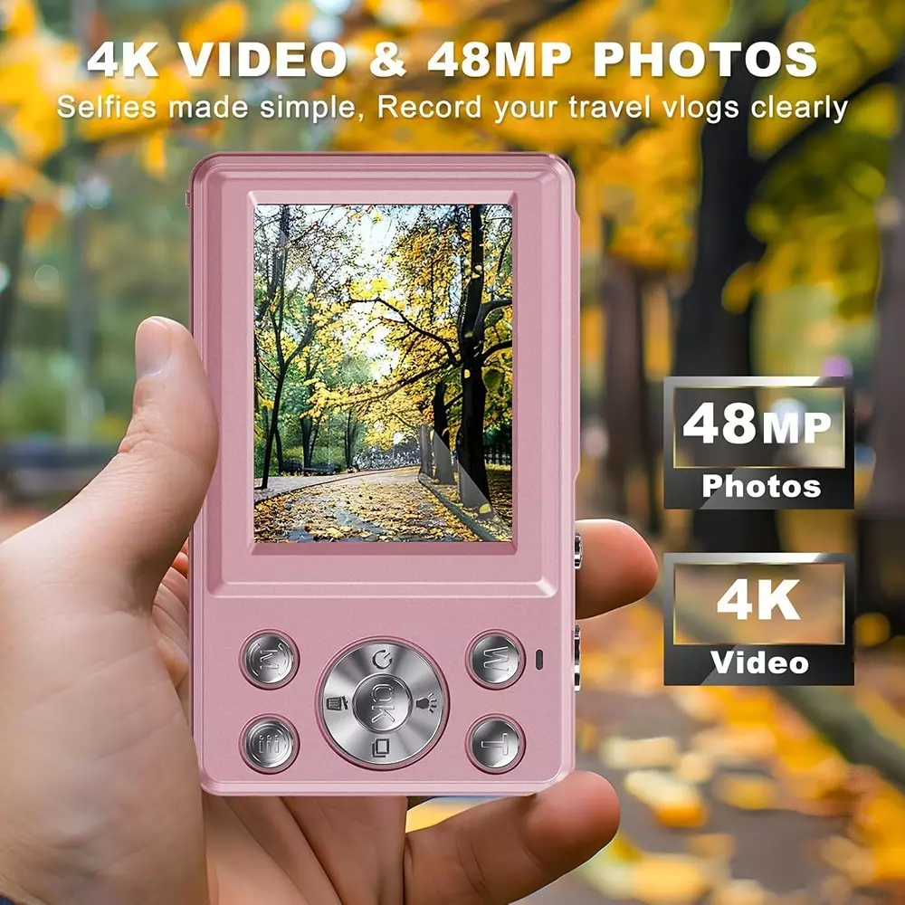 Divine 4K Digital Camera 48MP 18X Powefull Zoom Pink With Dual Screen and 64 GB SD Card DC-7