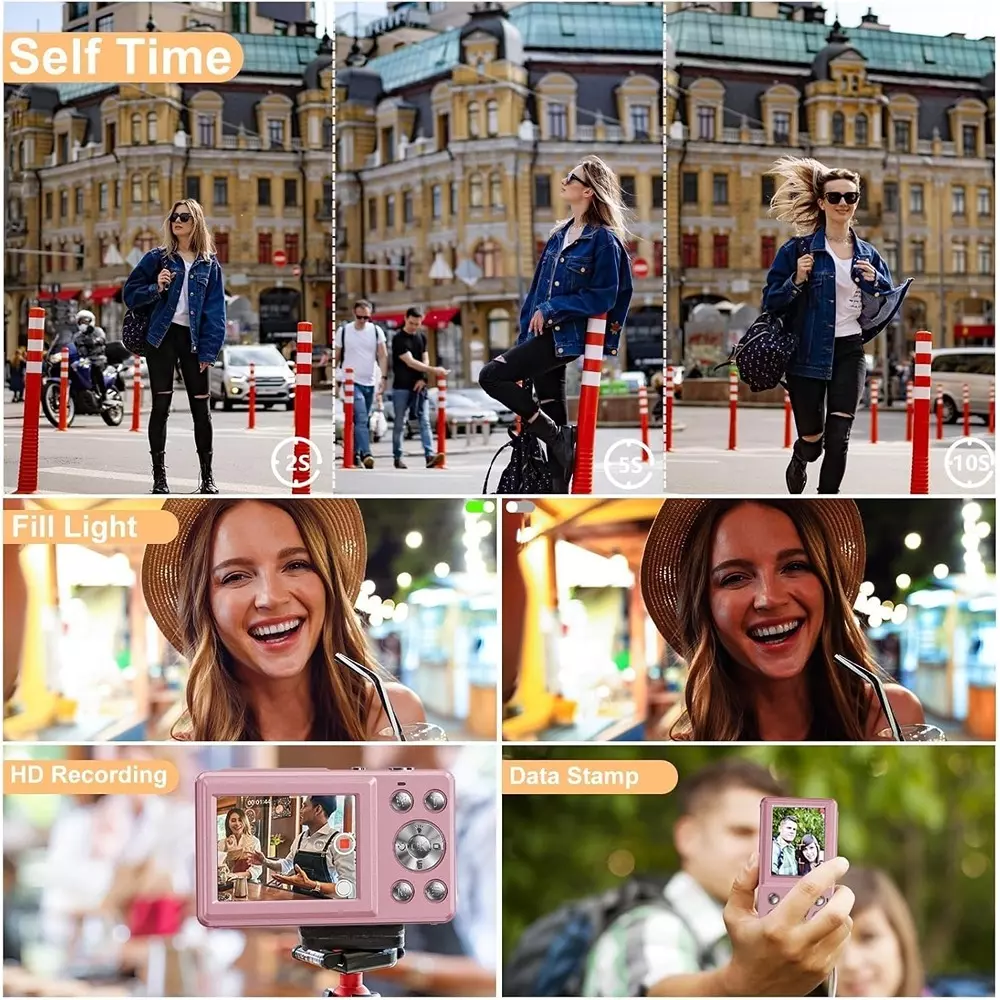 Divine 4K Digital Camera 48MP 18X Powefull Zoom Pink With Dual Screen and 64 GB SD Card DC-7