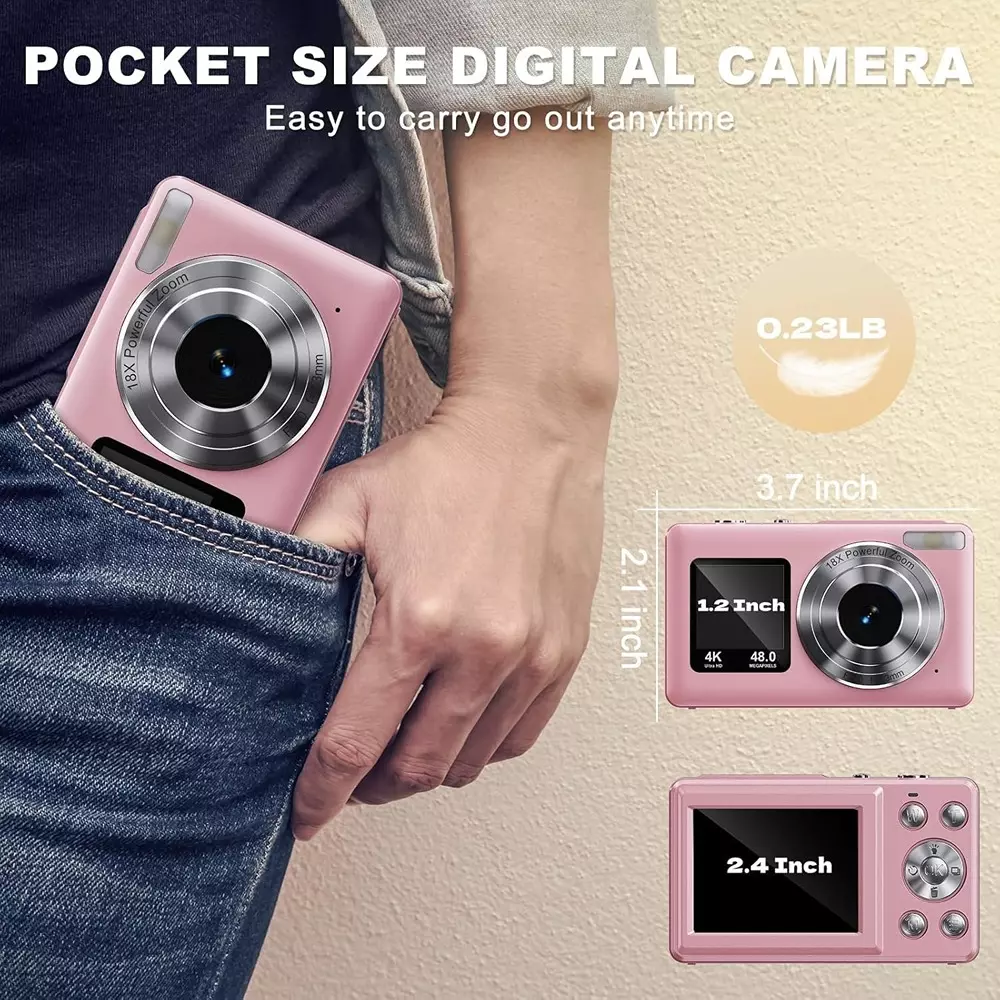 Divine 4K Digital Camera 48MP 18X Powefull Zoom Pink With Dual Screen and 64 GB SD Card DC-7
