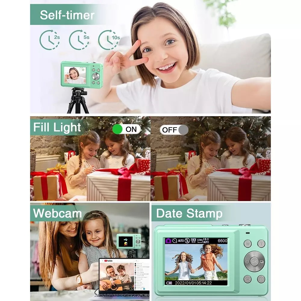 Divine 1080p Digital Camera 44 MP 16X Powefull Zoom Light Green with 32 GB Card and Anti Shake DC403-LF