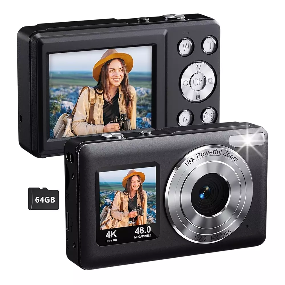 Divine 4K Digital Camera 48MP 18X Powefull Zoom with Dual Screen, 64 GB SD Card and Built-in Batteries DDC-75