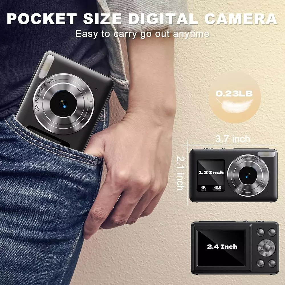 Divine 4K Digital Camera 48MP 18X Powefull Zoom with Dual Screen, 64 GB SD Card and Built-in Batteries DDC-75