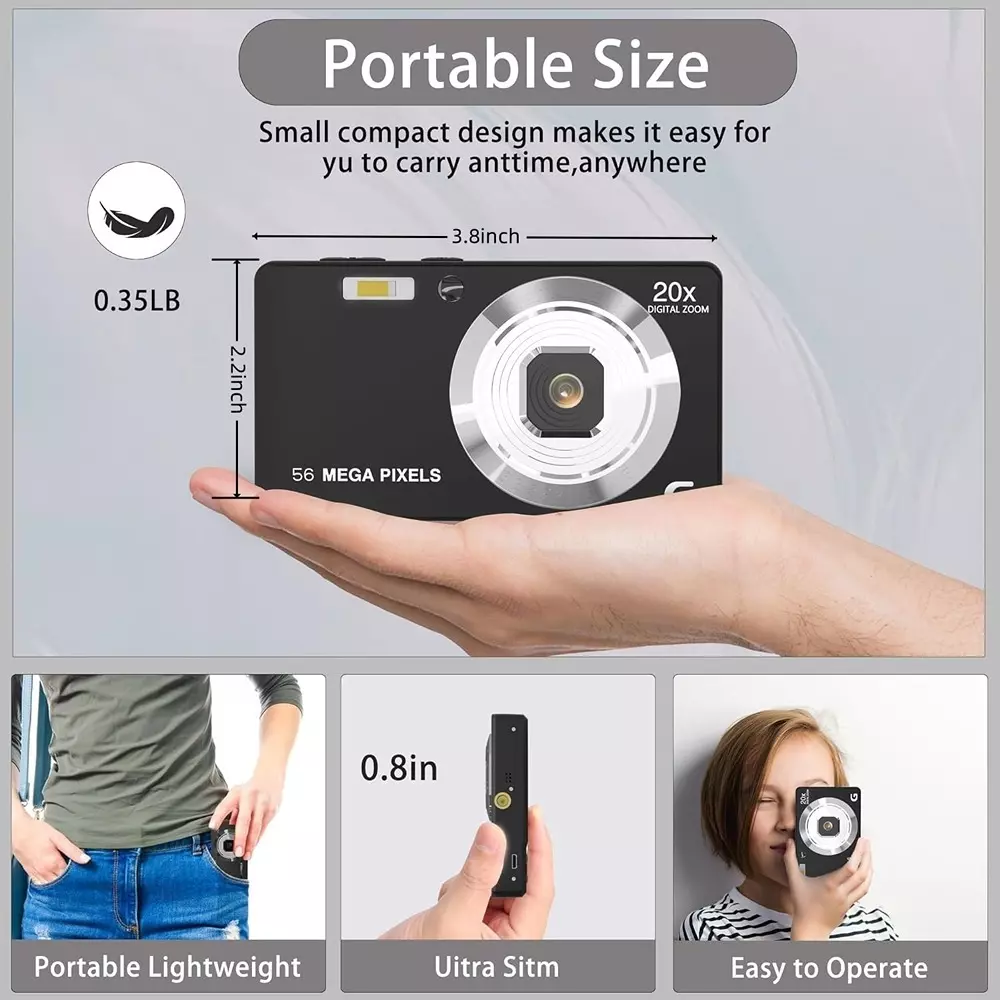 Divine 4K Ultra HD Digital Camera 56 MP 20X Digital Zoom Black with 32 GB SD Card, Autofocus and Anti Shake CDF5S