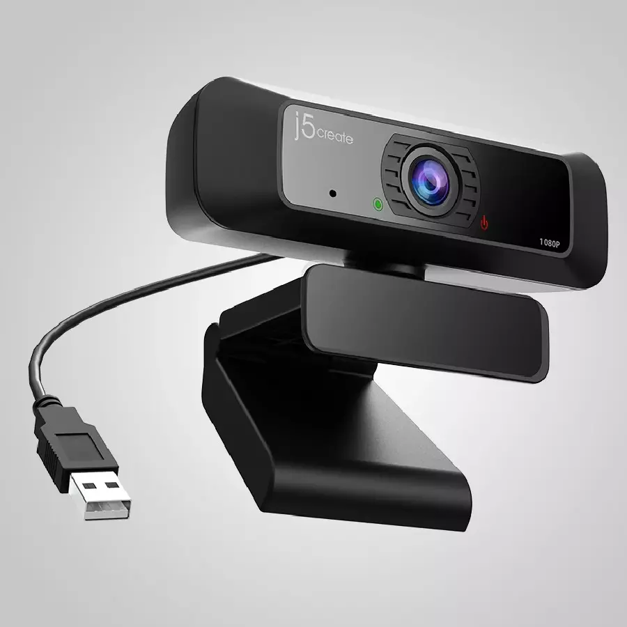 J5Create Full HD USB Webcam 360° Rotation 1080p Built-in Microphone, Low Light Enhancement, Plug & Play for Windows, macOS, Chrome OS, JVCU100