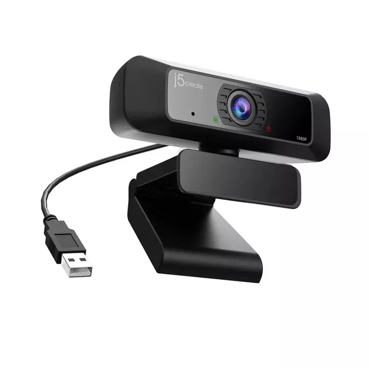J5Create Full HD USB Webcam 360° Rotation 1080p Built-in Microphone, Low Light Enhancement, Plug & Play for Windows, macOS, Chrome OS, JVCU100