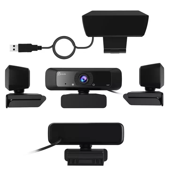 J5Create Full HD USB Webcam 360° Rotation 1080p Built-in Microphone, Low Light Enhancement, Plug & Play for Windows, macOS, Chrome OS, JVCU100