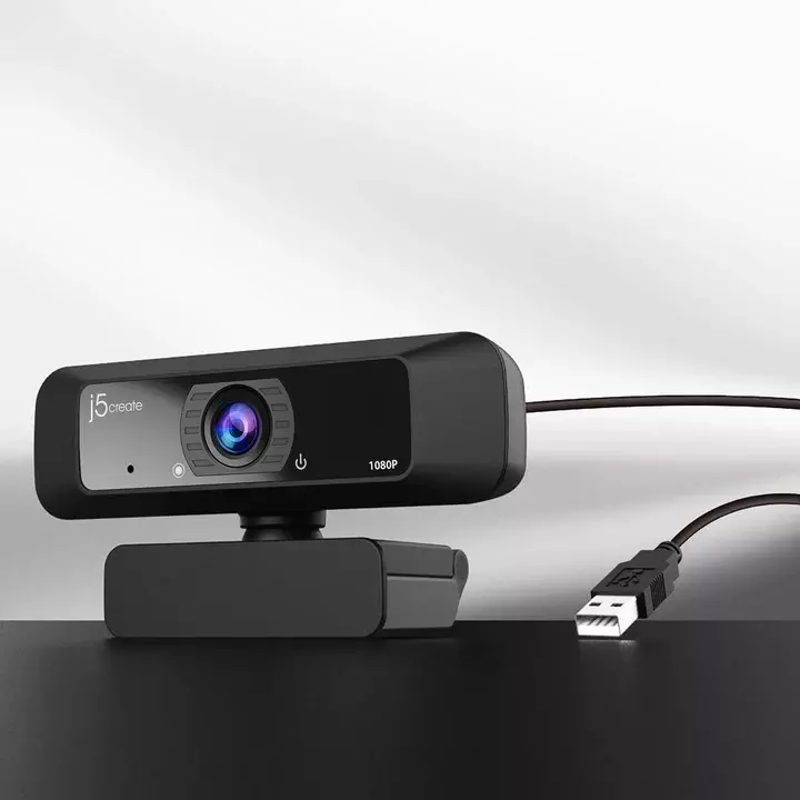 J5Create Full HD USB Webcam 360° Rotation 1080p Built-in Microphone, Low Light Enhancement, Plug & Play for Windows, macOS, Chrome OS, JVCU100