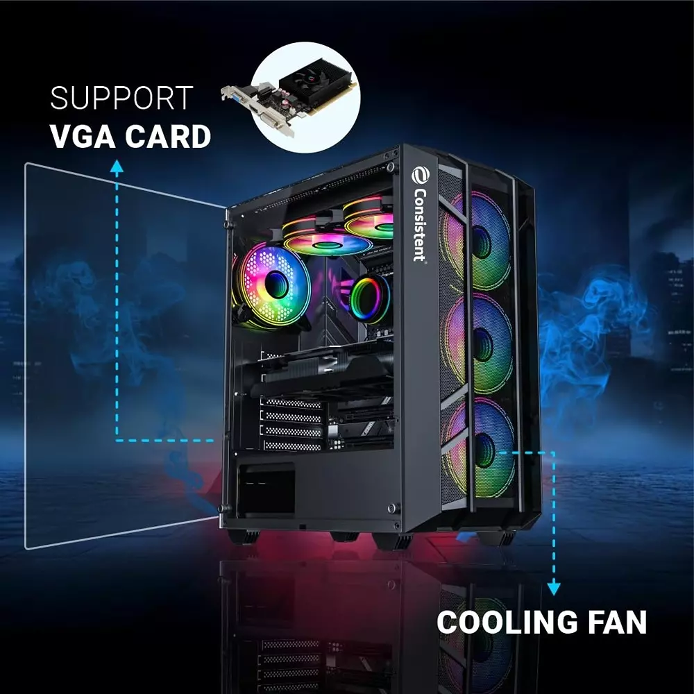 Consistent Spectrum Gaming Cabinet Black Supports Micro ATX/Mini ATX/ITX Motherboard, CIG2009