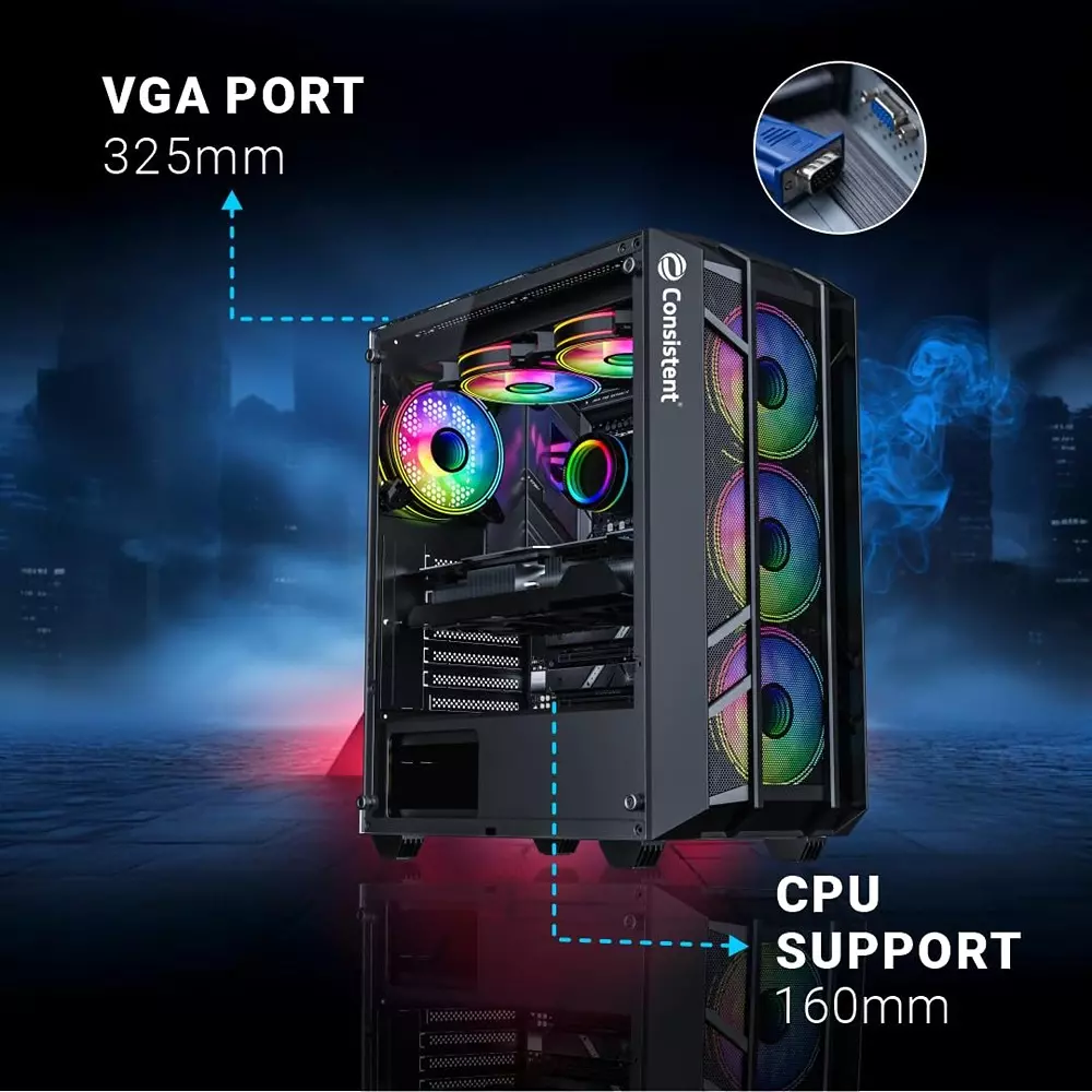 Consistent Spectrum Gaming Cabinet Black Supports Micro ATX/Mini ATX/ITX Motherboard, CIG2009