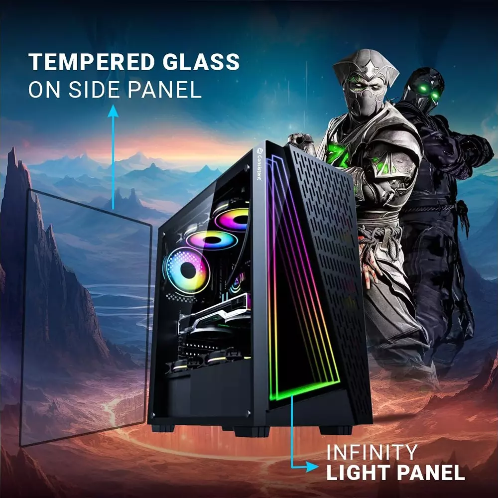 Consistent Auralight Gaming Cabinet Black Supports Micro ATX/ATX/ITX Motherboard, CIG2011