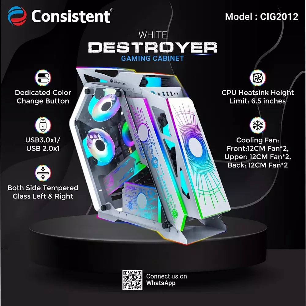 Consistent Destroyer Gaming Cabinet Silver Supports Micro ATX/Mini-ITX Motherboard, CIG2012
