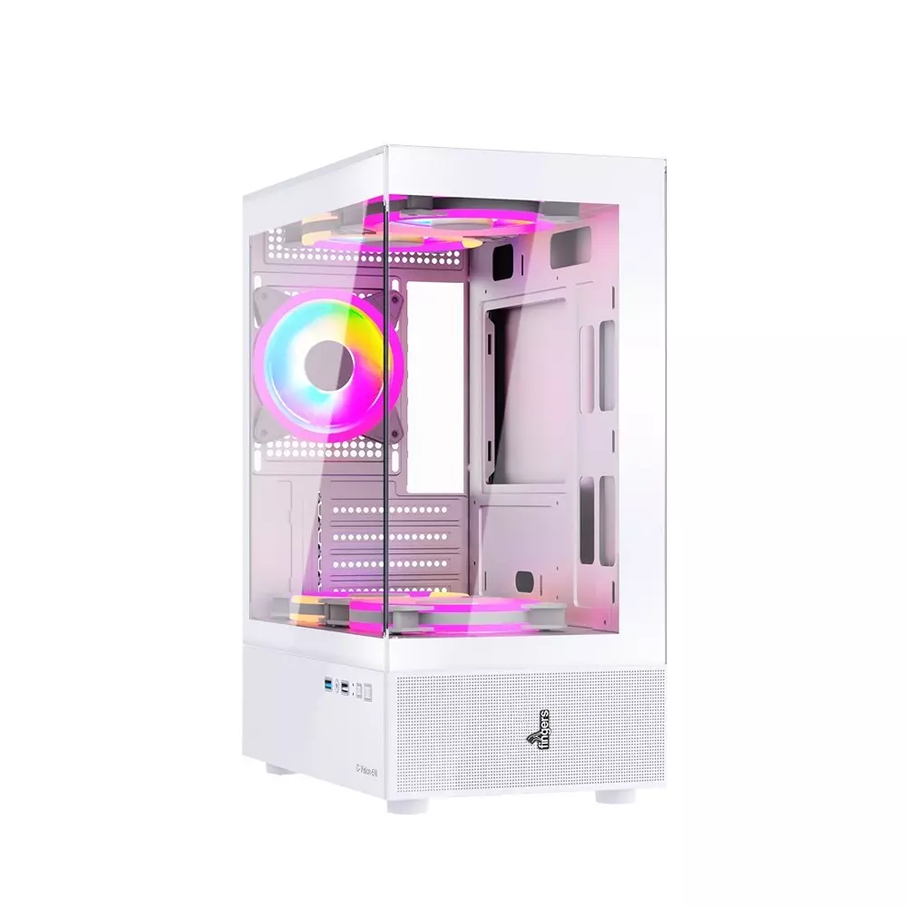 FINGERS PC Cabinet 4 PCI Slots Micro ATX Form Factor M-ATX/Mini-ITX Motherboard Compatibility Icy White Color, C-Vision-5N