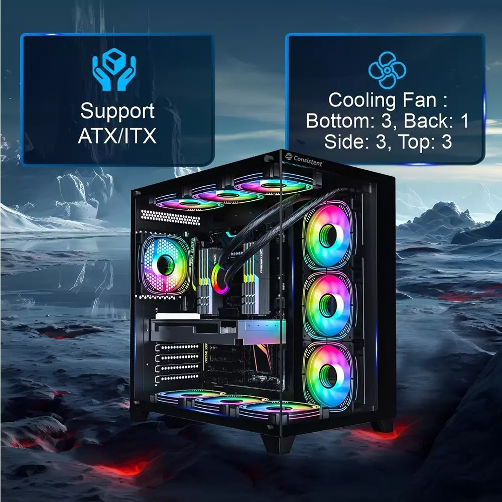 Consistent Defender Gaming Cabinet Black Supports Micro ATX/Mini-ITX Motherboard, CIG2013