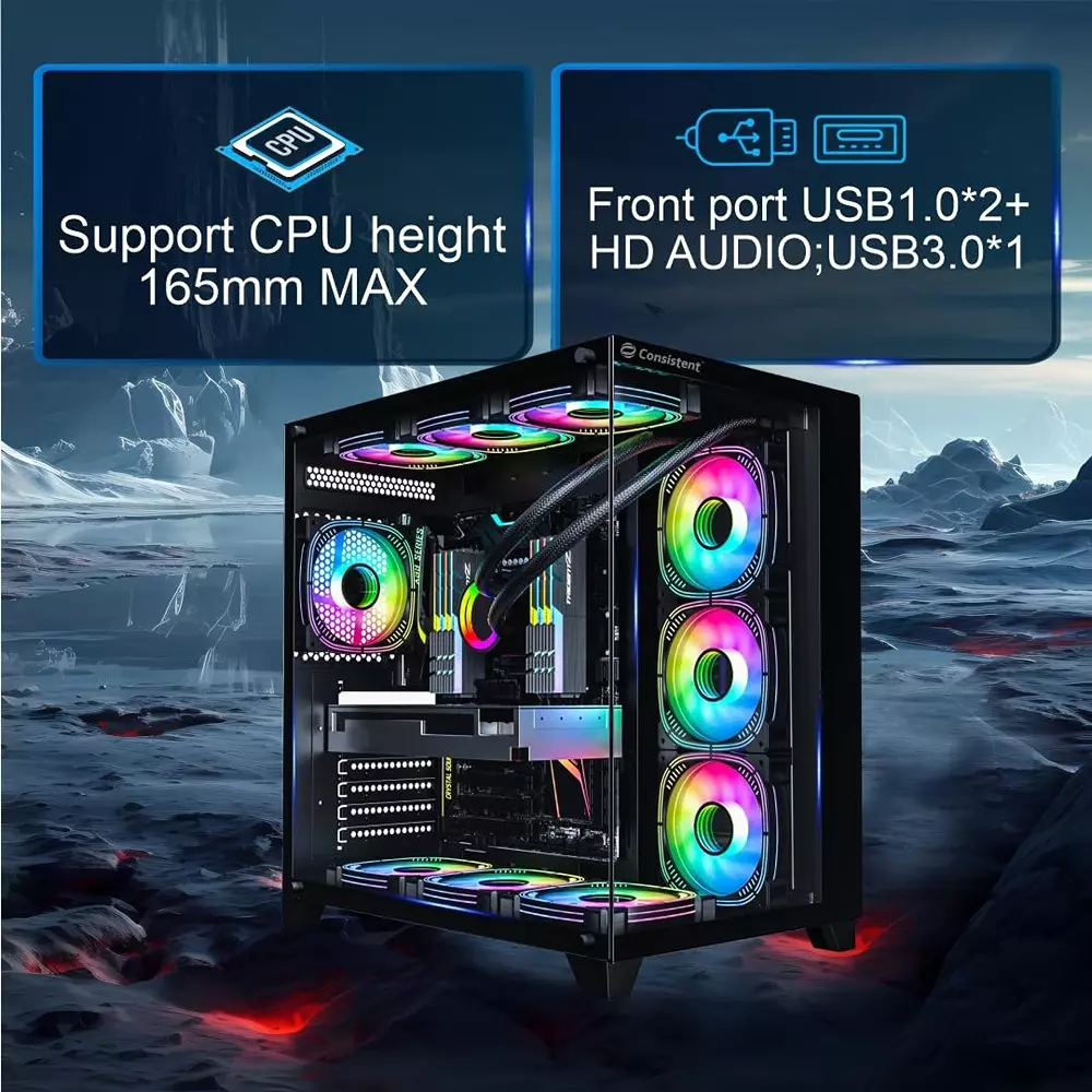 Consistent Defender Gaming Cabinet Black Supports Micro ATX/Mini-ITX Motherboard, CIG2013