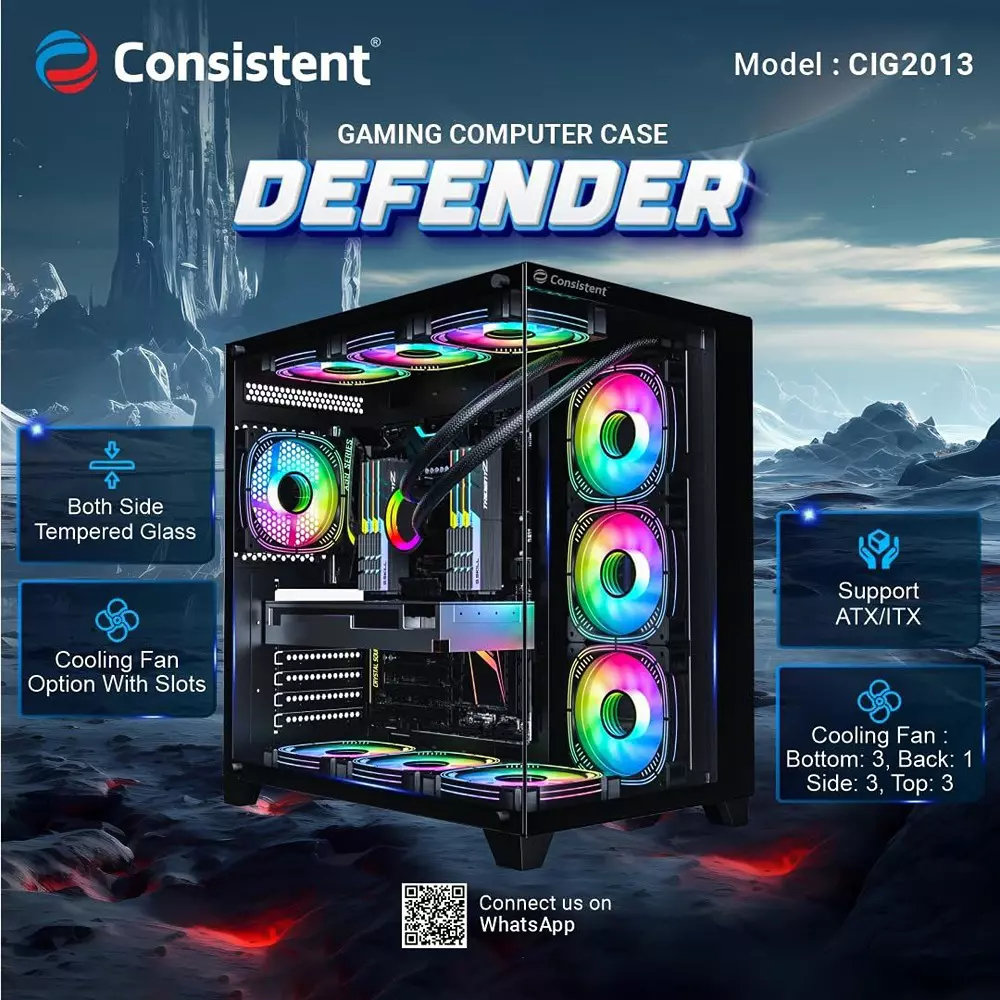 Consistent Defender Gaming Cabinet Black Supports Micro ATX/Mini-ITX Motherboard, CIG2013