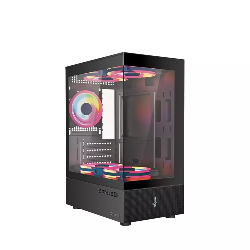 FINGERS PC Cabinet 4 PCI Slots Micro ATX Form Factor M-ATX/Mini-ITX Motherboard Compatibility Rich Black Color, C-Vision-5N