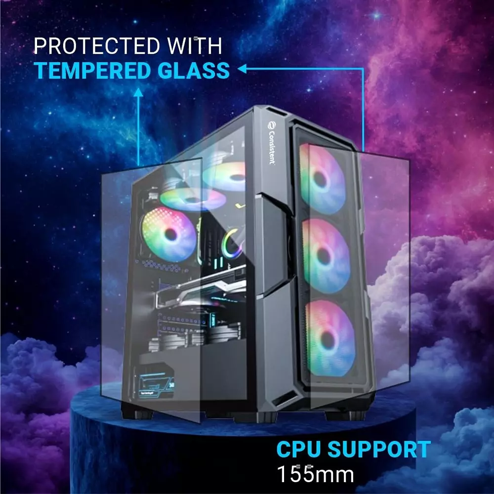 Consistent Lunar Gaming Cabinet Black Supports Micro ATX/ATX/ITX Motherboard, CIG2010