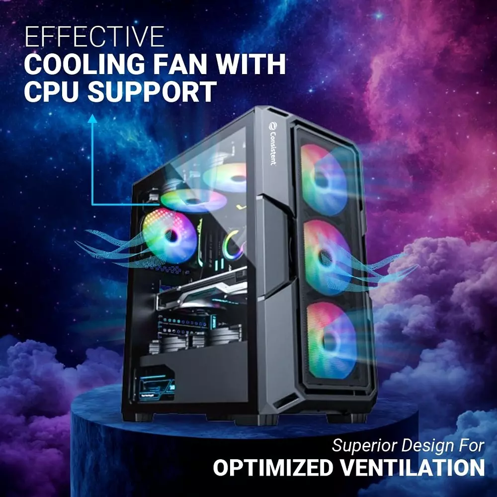Consistent Lunar Gaming Cabinet Black Supports Micro ATX/ATX/ITX Motherboard, CIG2010