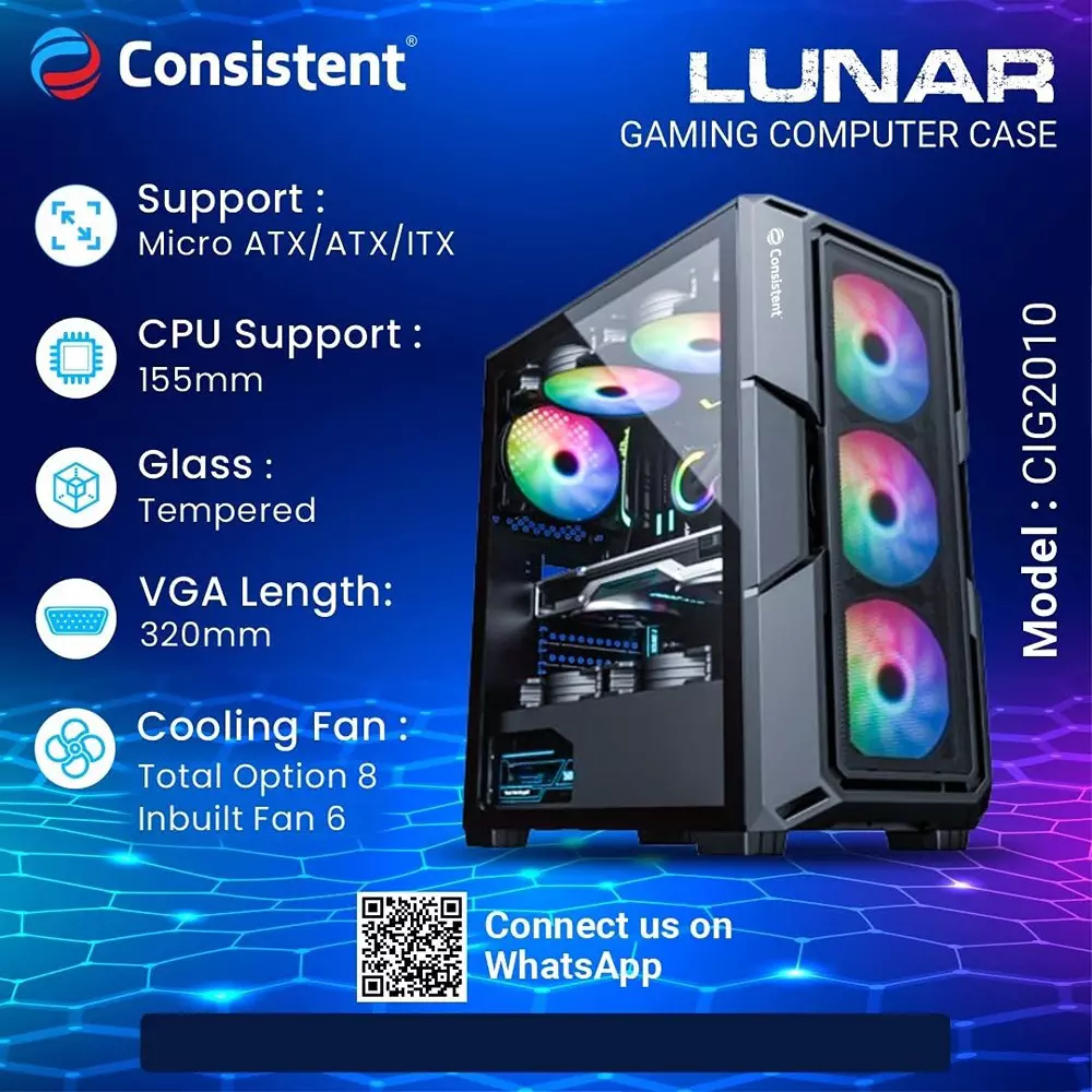 Consistent Lunar Gaming Cabinet Black Supports Micro ATX/ATX/ITX Motherboard, CIG2010