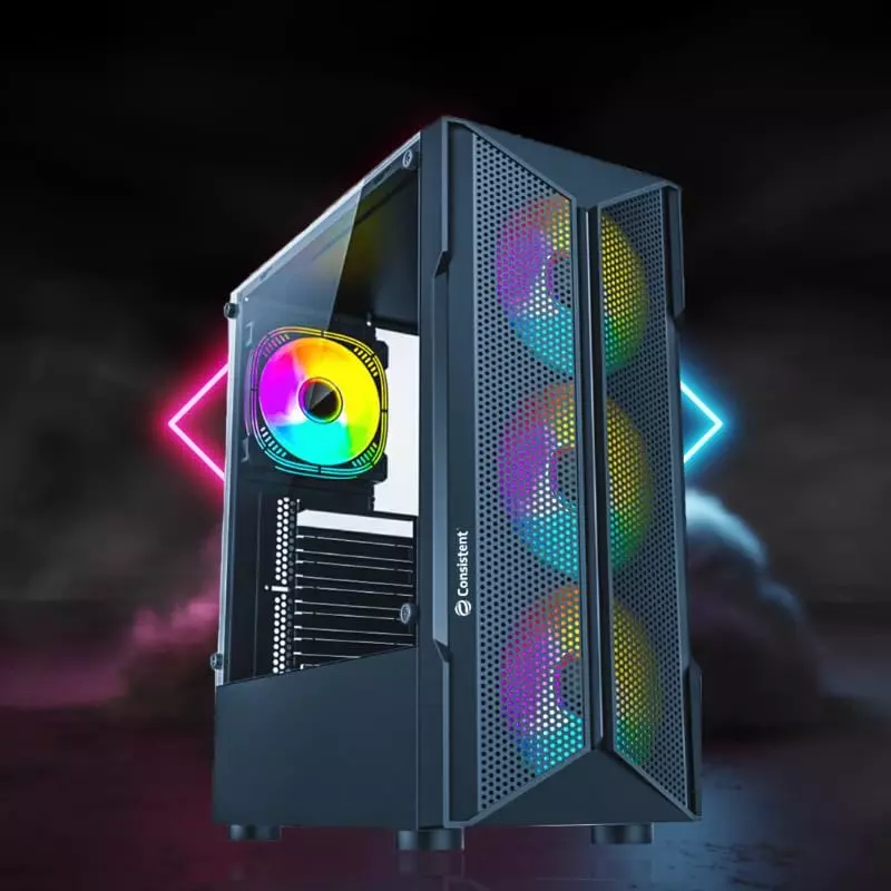 Consistent Neon Gaming Cabinet Black Supports Micro ATX/Mini ATX/ATX Motherboard, CIG2002