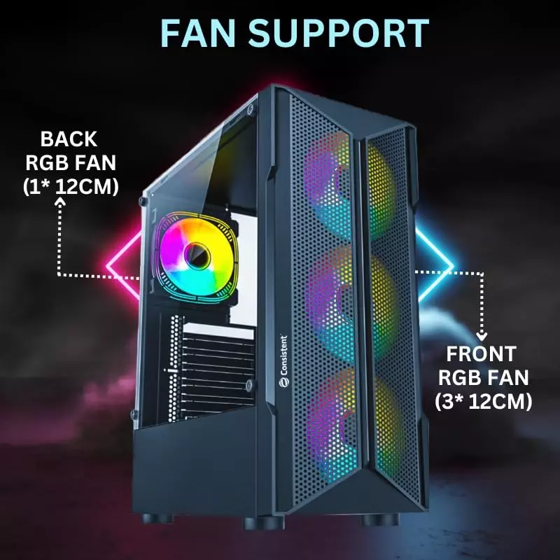 Consistent Neon Gaming Cabinet Black Supports Micro ATX/Mini ATX/ATX Motherboard, CIG2002