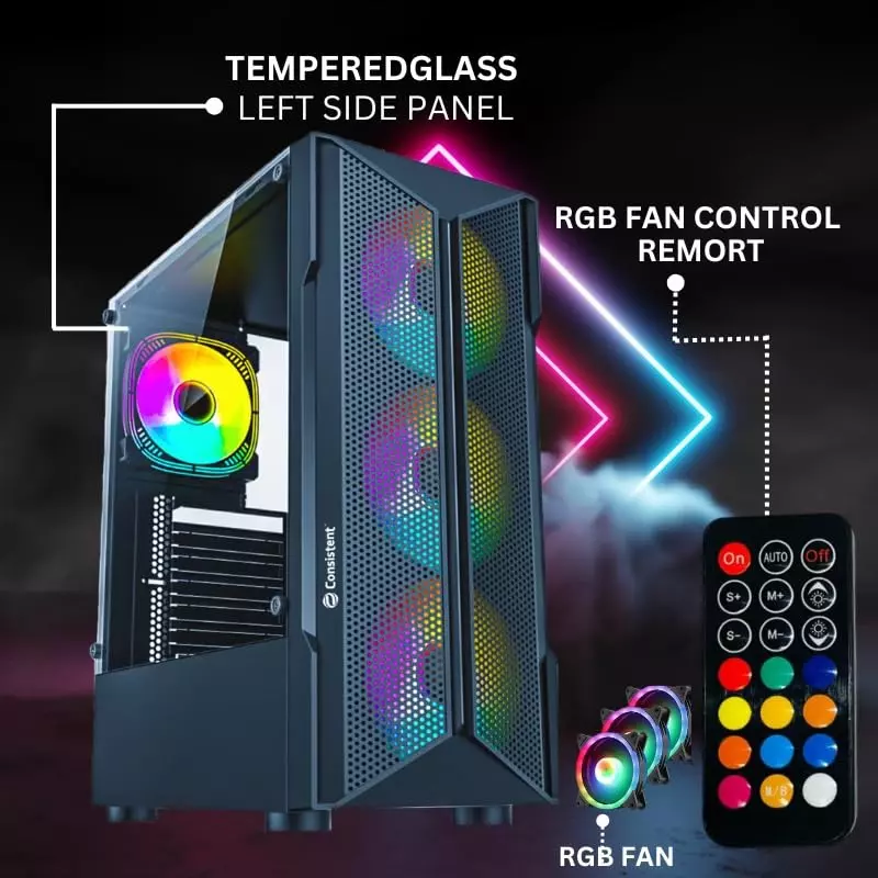 Consistent Neon Gaming Cabinet Black Supports Micro ATX/Mini ATX/ATX Motherboard, CIG2002