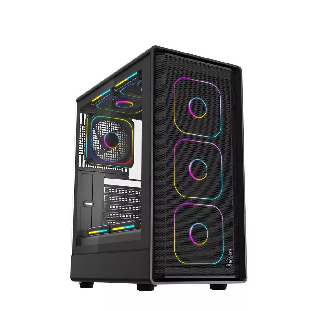 FINGERS Gaming Cabinet 7 PCI Slots Full ATX Form Factor Full ATX / MicroATX / Mini-ITX Motherboard Compatibility Timeless Black Color, QuikFINGERS PowerMatrix-G6