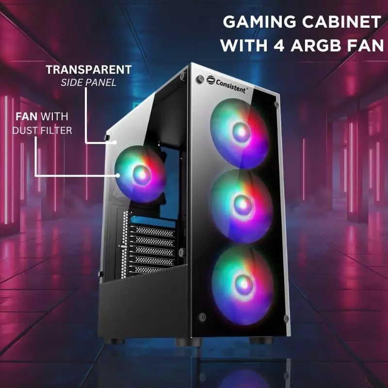 Consistent Inferno Gaming Cabinet Black Supports Micro ATX/ATX Motherboard, CIG2001