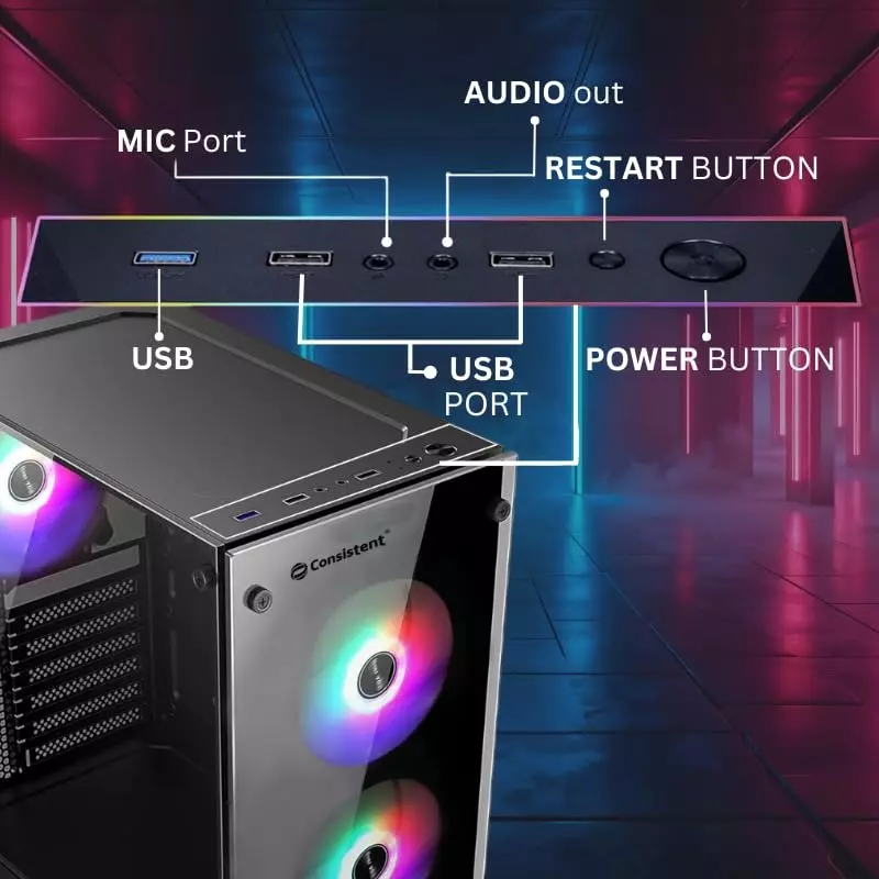 Consistent Inferno Gaming Cabinet Black Supports Micro ATX/ATX Motherboard, CIG2001