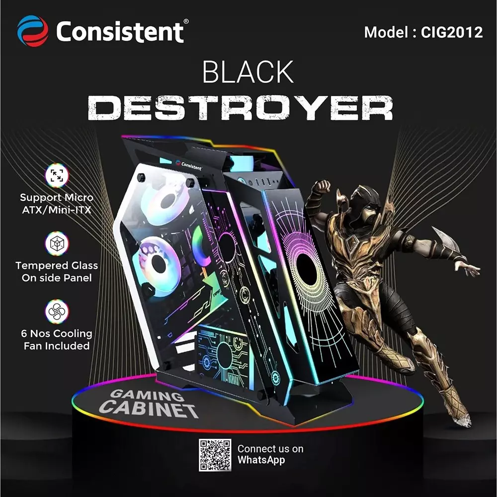Consistent Destroyer Gaming Cabinet Black Supports Micro ATX/Mini-ITX Motherboard, CIG2012