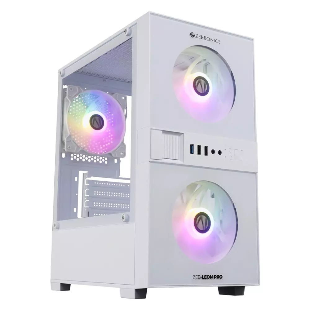Zebronics Zeb-Leon Pro Mini Power Gaming Cabinet mATX / Mini ITX Motherboard Compatibility White, ZLP F-2+1