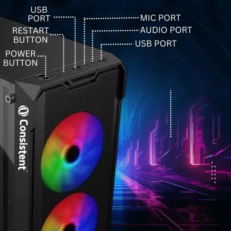 Consistent Venus Gaming Cabinet Black Supports Micro ATX Motherboard, CIG2008
