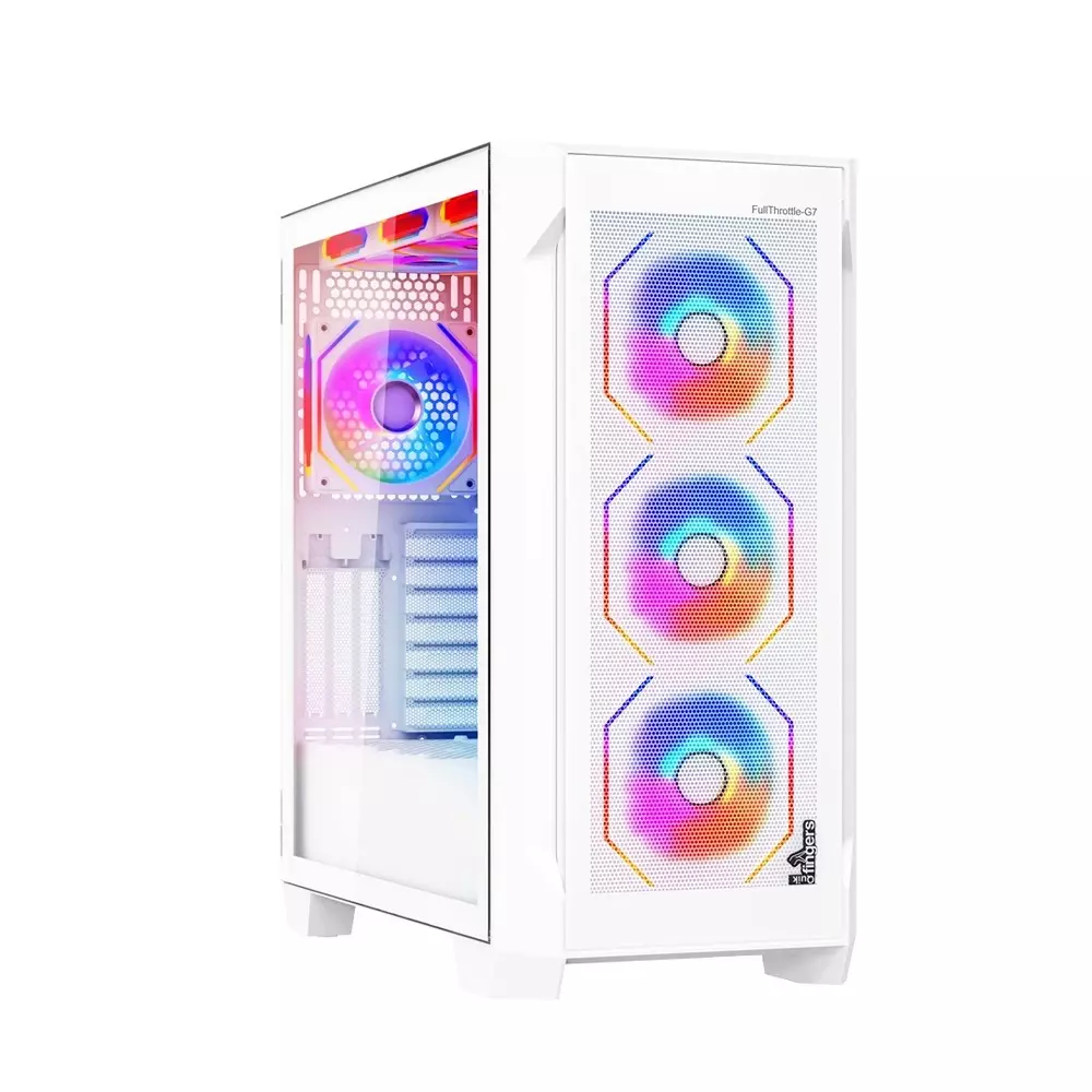FINGERS Gaming Cabinet 7 PCI Slots Full ATX Form Factor Full ATX / Micro ATX / Mini-ITX Motherboard Compatibility Crystal White Color, QuikFINGERS FullThrottle-G7