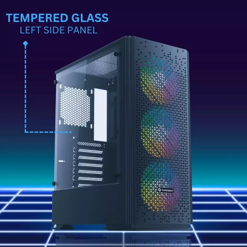 Consistent Vector Gaming Cabinet Black Supports Micro ATX Motherboard, CIG2006