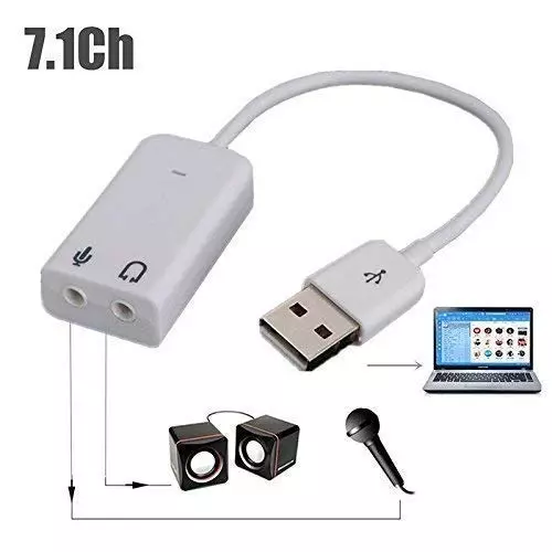 LOTA USB Sound Card with 7.1 Channel Virtual Surround Sound White with Mic, MST-814-LT