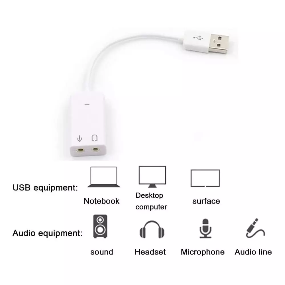 LOTA USB Sound Card with 7.1 Channel Virtual Surround Sound White with Mic, MST-814-LT