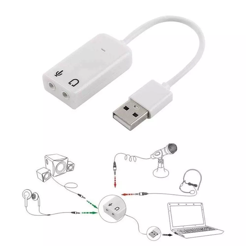 LOTA USB Sound Card with 7.1 Channel Virtual Surround Sound White with Mic, MST-814-LT