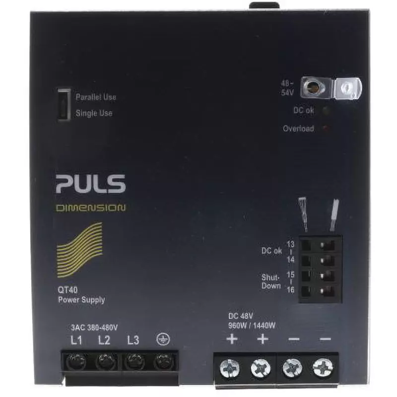 PULS Power Supply size Range 20 to 17.8 Amp Output Current Range 0.92 Power Factor, QT40.481