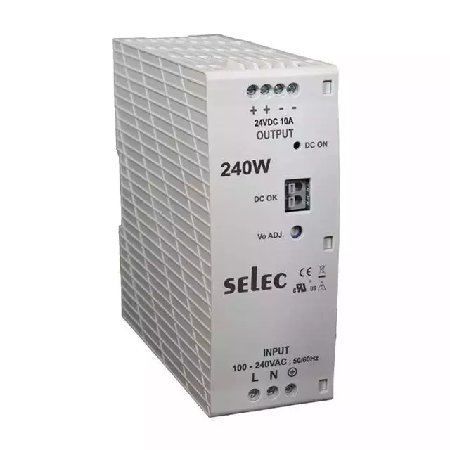 Selec Power Supply 240 W, 24 V/10 Amp DIN Rail Mounted in Plastic Housing, LRPS240-24