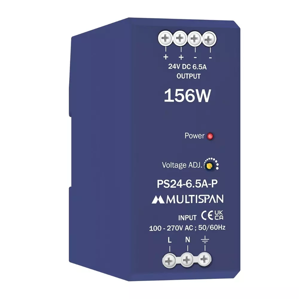MULTISPAN Power Supply Plastic 105x45x110 mm 156 W Rated Power 6.5 A Ampere 24 V DC Output Voltage, PS24-6.5A-P