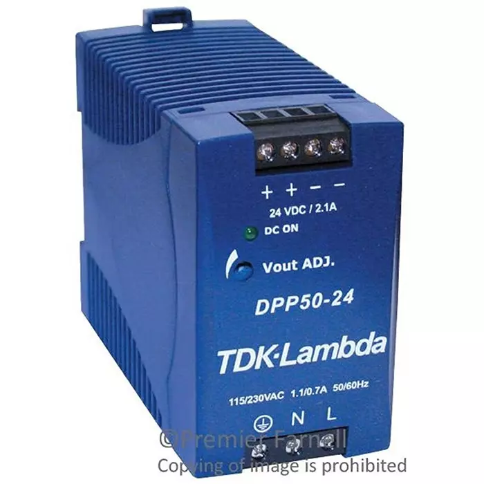 TDK-LAMBDA AC-DC CONVERTER, DIN RAIL, 1 O/P, 50W, 2.1A, 24V, DPP50-24..