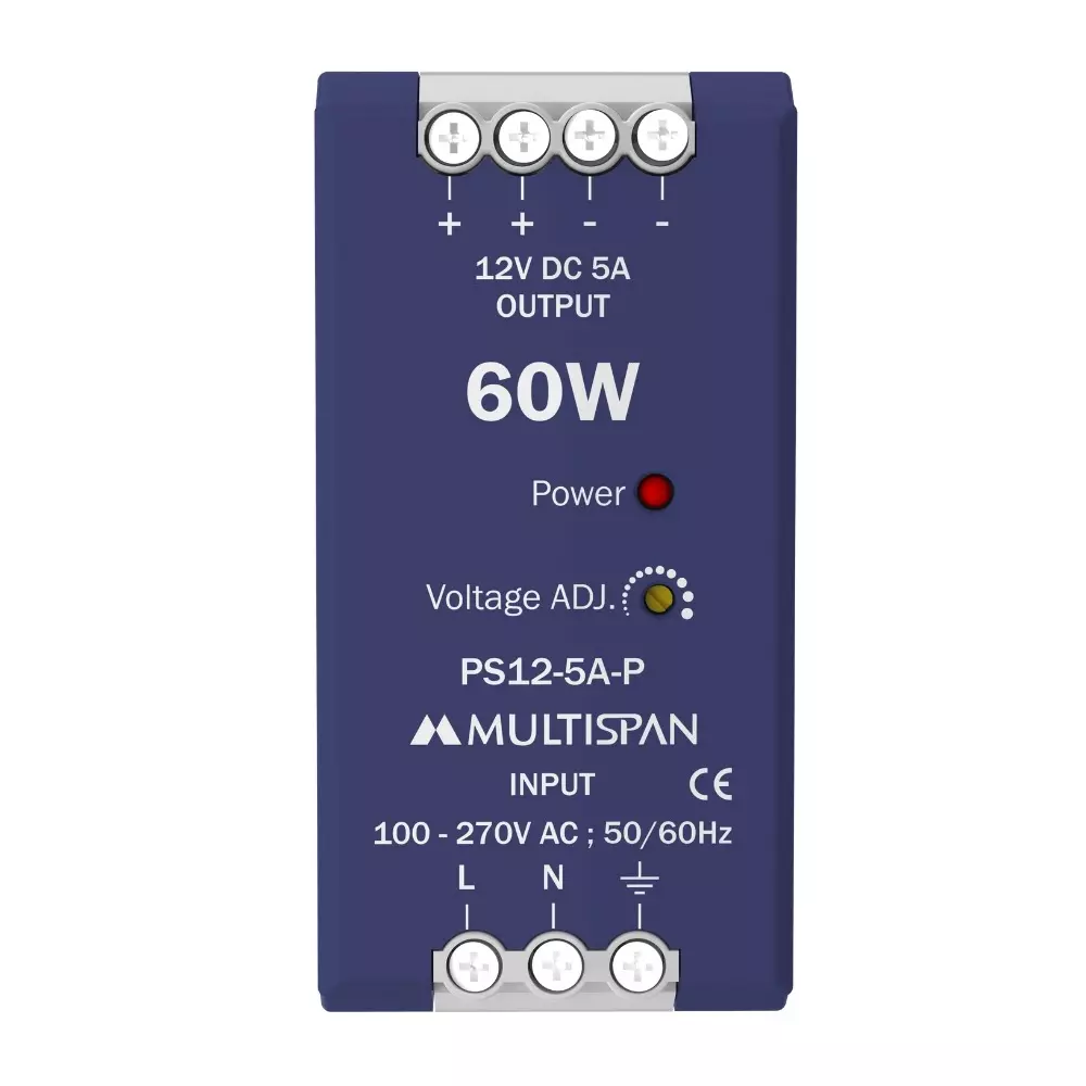 MULTISPAN Power Supply Plastic 90x45x84 mm 60 W Rated Power 5 A Ampere 12 V DC Output Voltage, PS12-5A-P