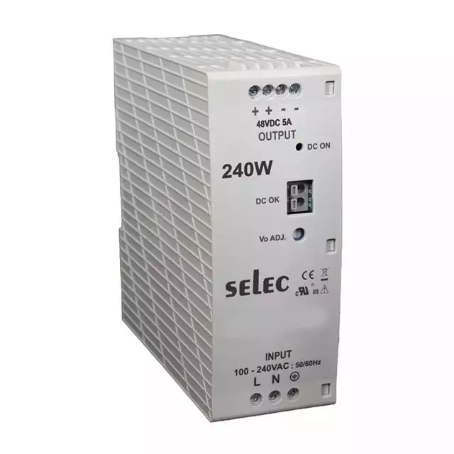 Selec Power Supply 240 W, 48 V/5 Amp DIN Rail Mounted in Plastic Housing, LRPS240-48