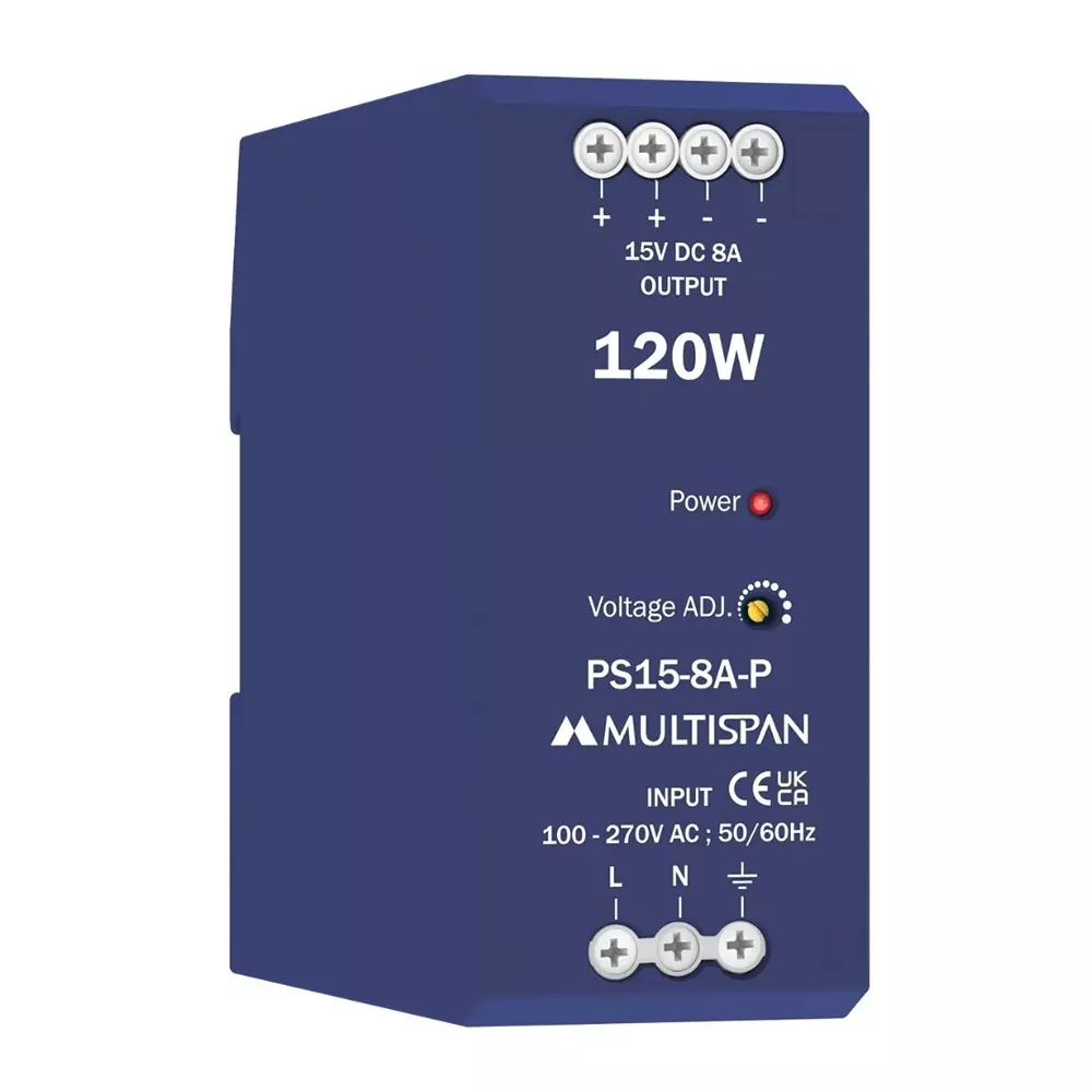 MULTISPAN Power Supply Plastic 105x45x110 mm 120 W Rated Power 8 A Ampere 15 V DC Output Voltage, PS15-8A-P