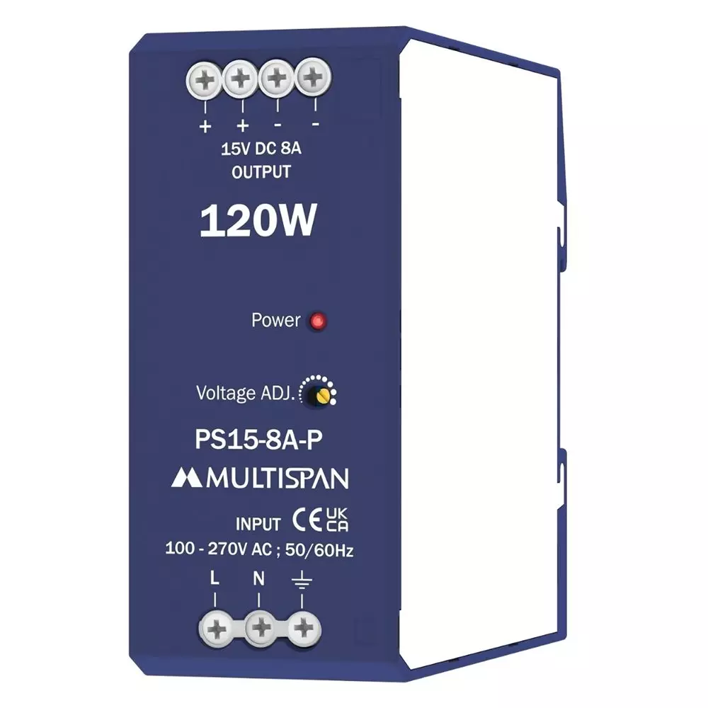 MULTISPAN Power Supply Plastic 105x45x110 mm 120 W Rated Power 8 A Ampere 15 V DC Output Voltage, PS15-8A-P