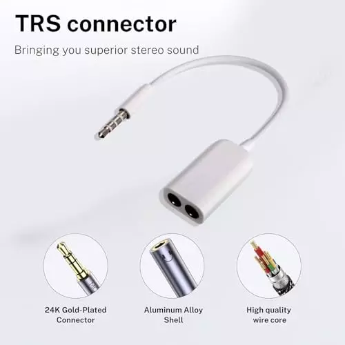PremiumAV 3.5 mm Audio Jack Splitter Cable Adapter Male to Dual Female AUX Y Splitter for iPhone, iPad, Laptop, Mobile White