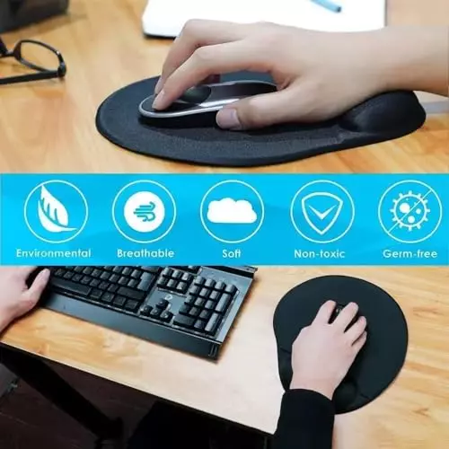 PremiumAV Ergonomic Mouse Pad with Lycra Surface & Non-Slip PU Base for Laptop, Computer Black