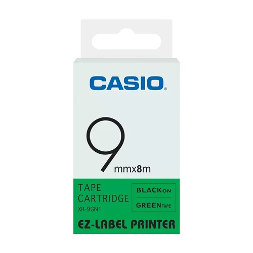 Casio 9 mm x 8 m Black On Green EZ-Label Printer Tape Cartridge (G21)_XR-9GNI-W-DJ