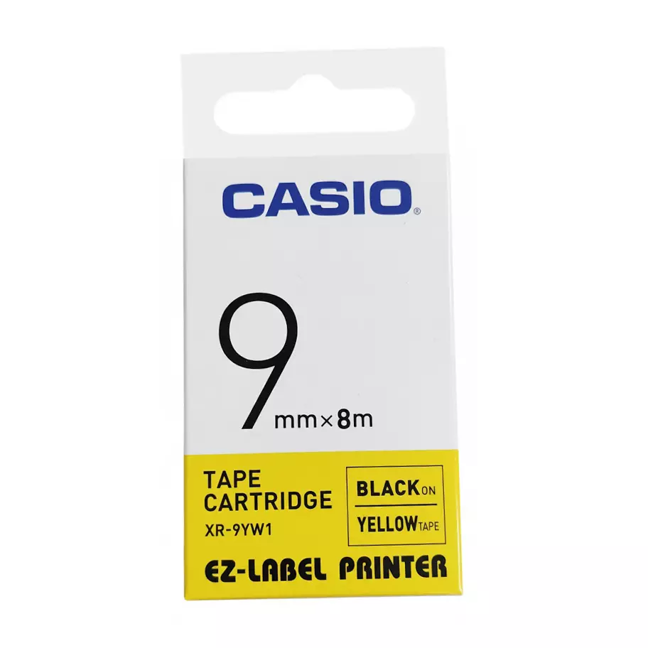 Casio 9 mm x 8 m Black On Yellow EZ-Label Printer Tape Cartridge, XR-9YW1